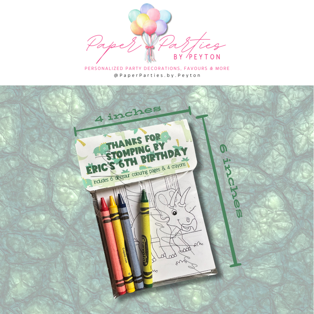 Party Favor | Custom Dinosaur Themed Colouring Kit