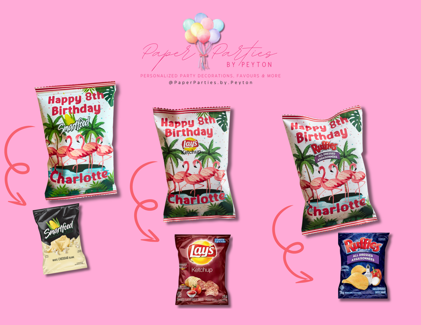 Party Favor | Flamingo Theme Custom Chip Bags