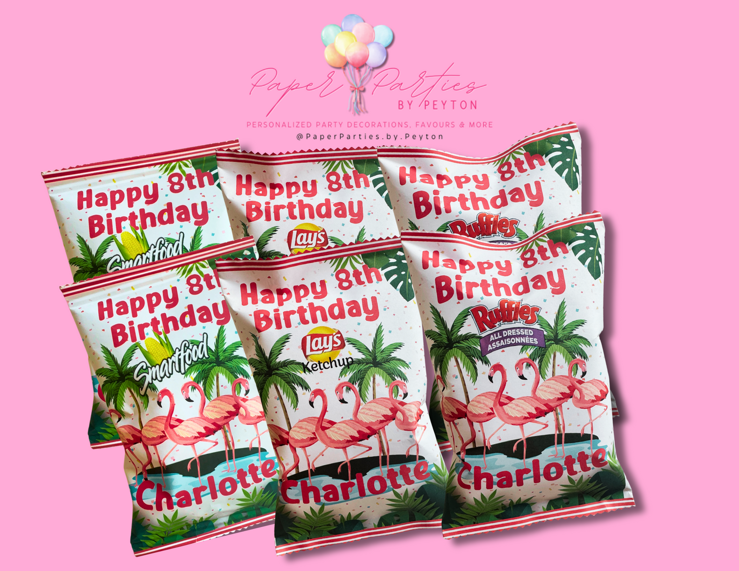 Party Favor | Flamingo Theme Custom Chip Bags