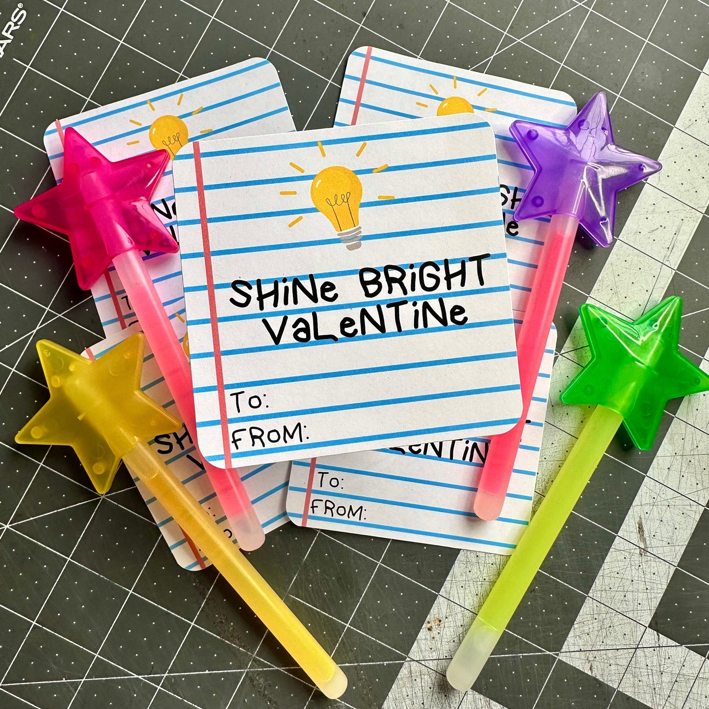 Valentine's Day | Shine Bright - Valentine's Day Card - Glow Stick - Valentine - Class - Friends - Group - Star - Star Glow Stick Included