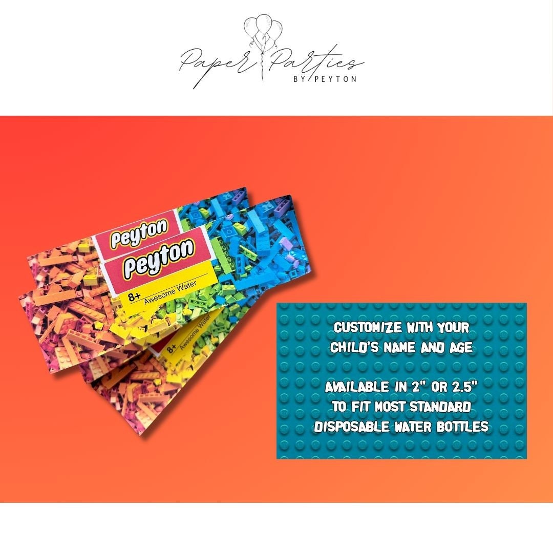 Water Bottle Label | Custom Building Blocks Theme