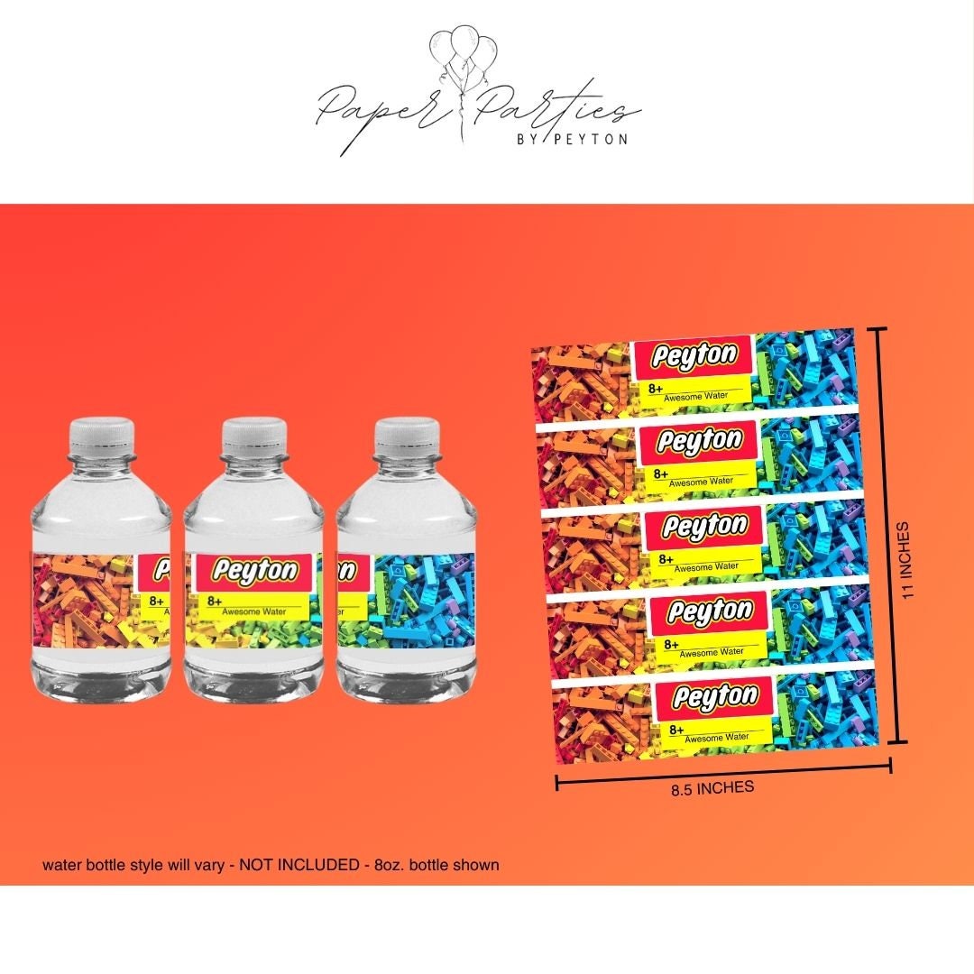 Water Bottle Label | Custom Building Blocks Theme