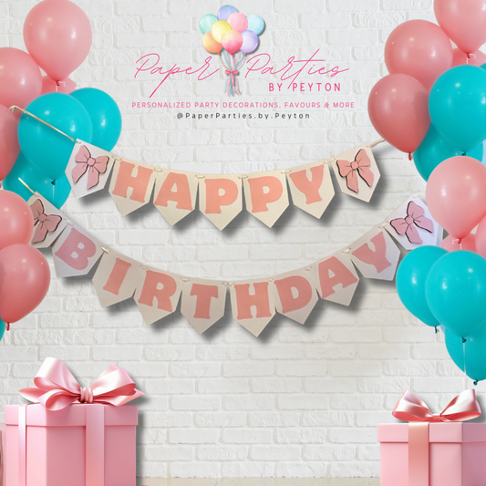 Party Banner | Pink Bow Happy Birthday Banner