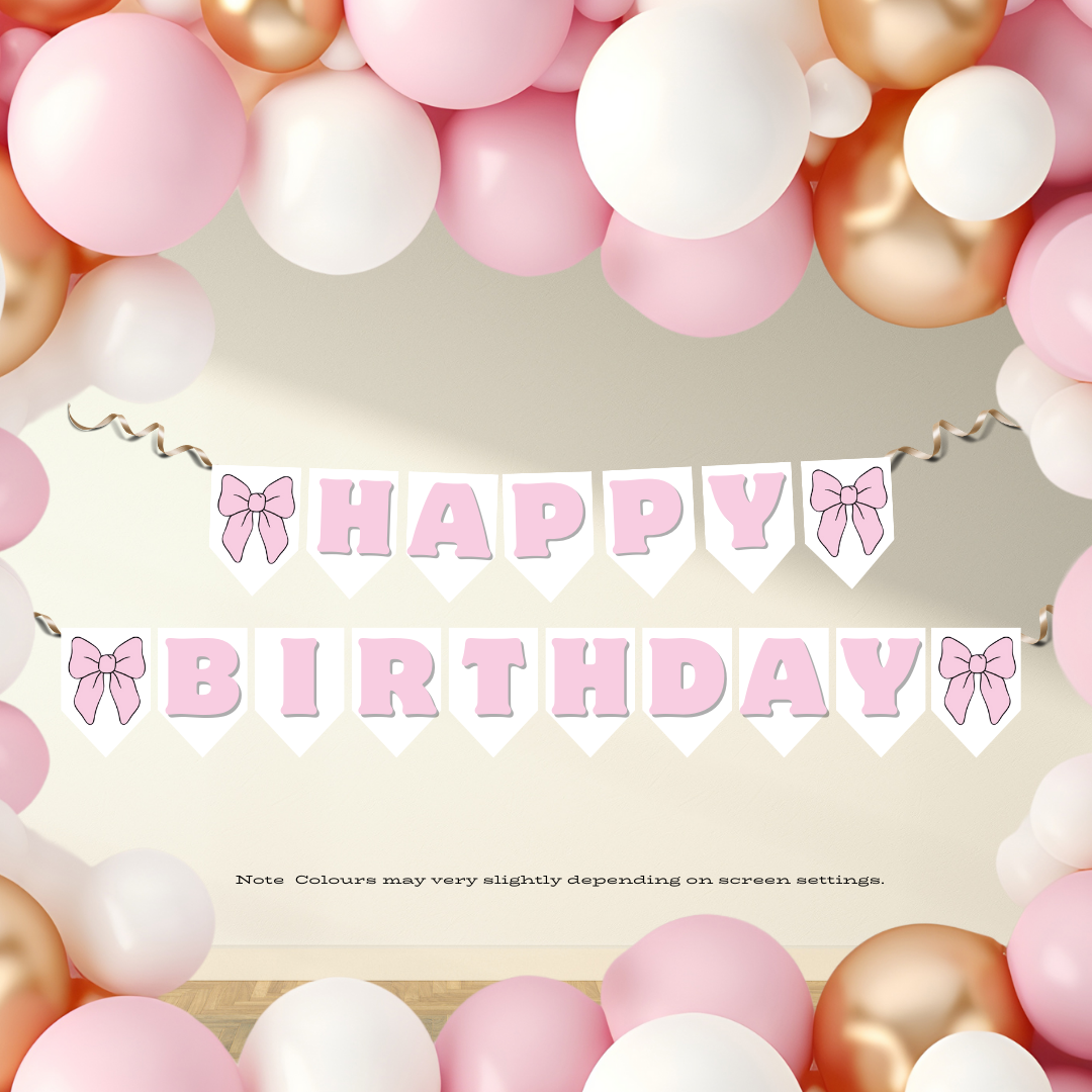 Party Banner | Pink Bow Happy Birthday Banner