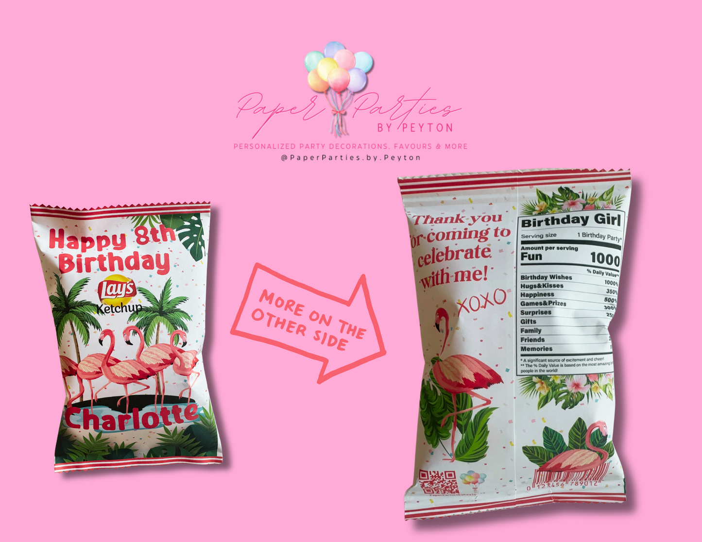 Party Favor | Flamingo Theme Custom Chip Bags