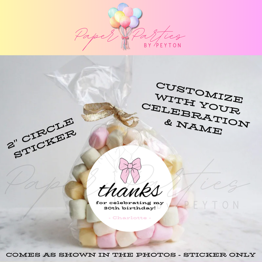 Sticker Sheet | 2" Pink Bow Thanks