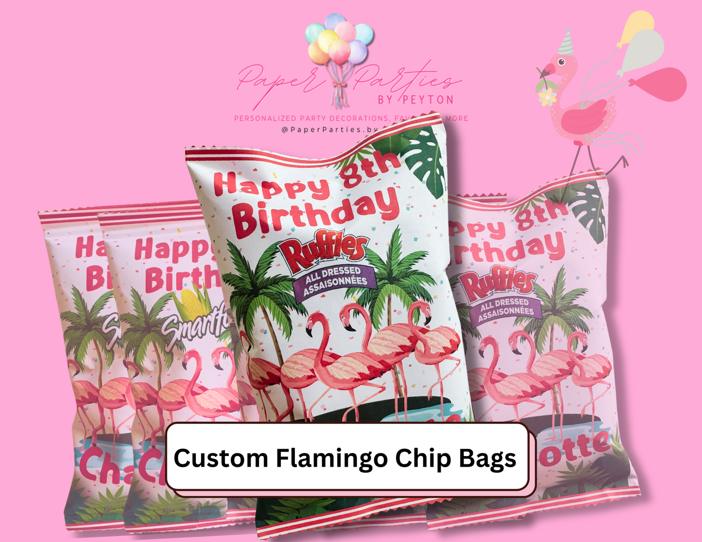 Party Favor | Flamingo Theme Custom Chip Bags