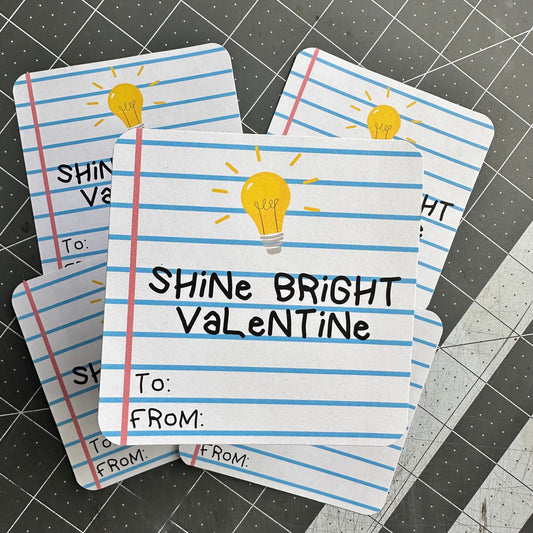 Valentine's Day | Shine Bright - Valentine's Day Card - Glow Stick - Valentine - Class - Friends - Group