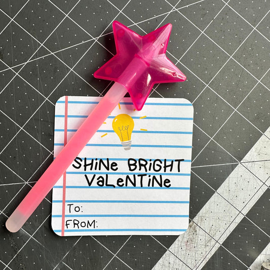 Valentine's Day | Shine Bright - Valentine's Day Card - Glow Stick - Valentine - Class - Friends - Group - Star - Star Glow Stick Included