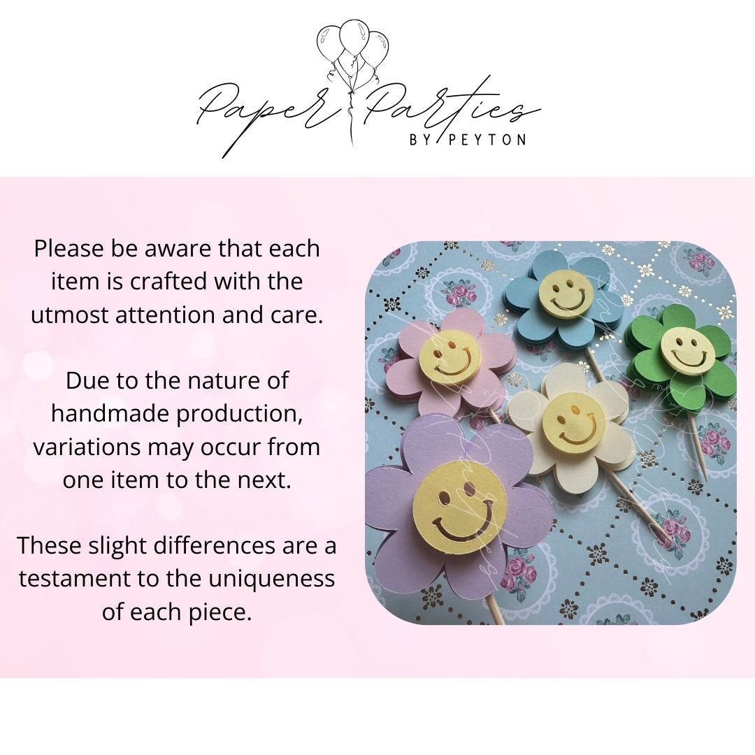Cake Topper | Cheerful Smile Flower 3D Cupcake Toppers - Set of 5