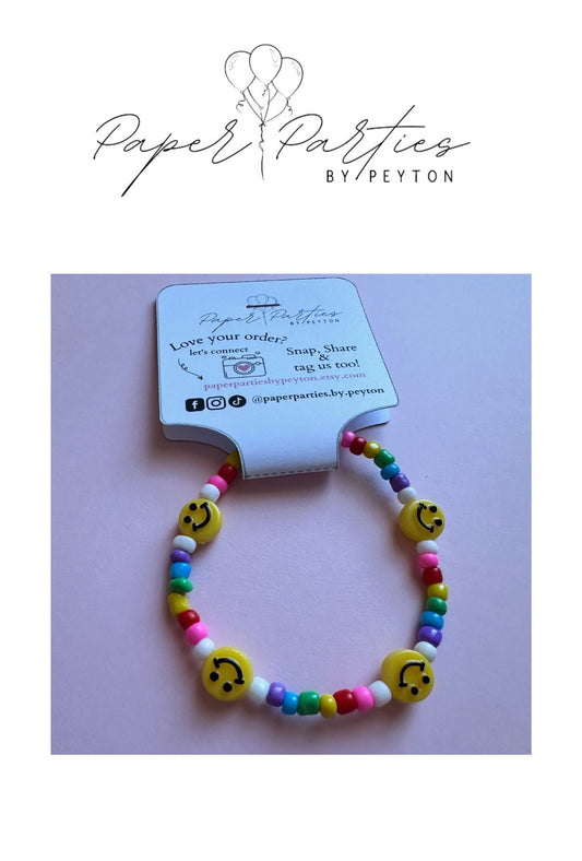 Bead Bracelet | Rainbow Bead Bracelet with Smiley Face Charms