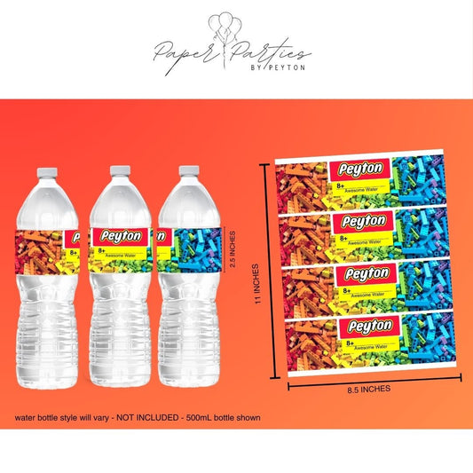 Water Bottle Label | Custom Building Blocks Theme