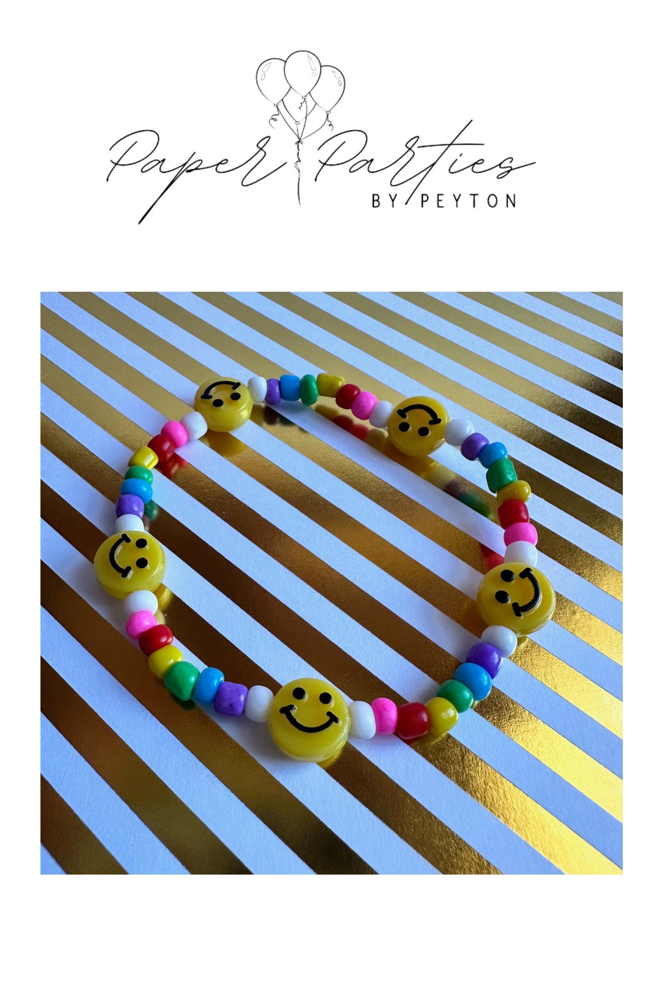 Bead Bracelet | Rainbow Bead Bracelet with Smiley Face Charms
